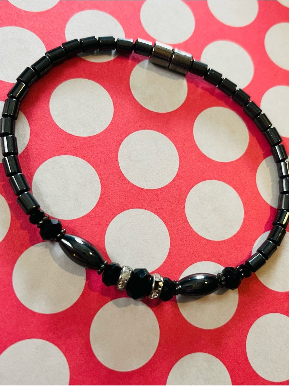 Black Hematite Stretch Bracelet with Faceted Accents